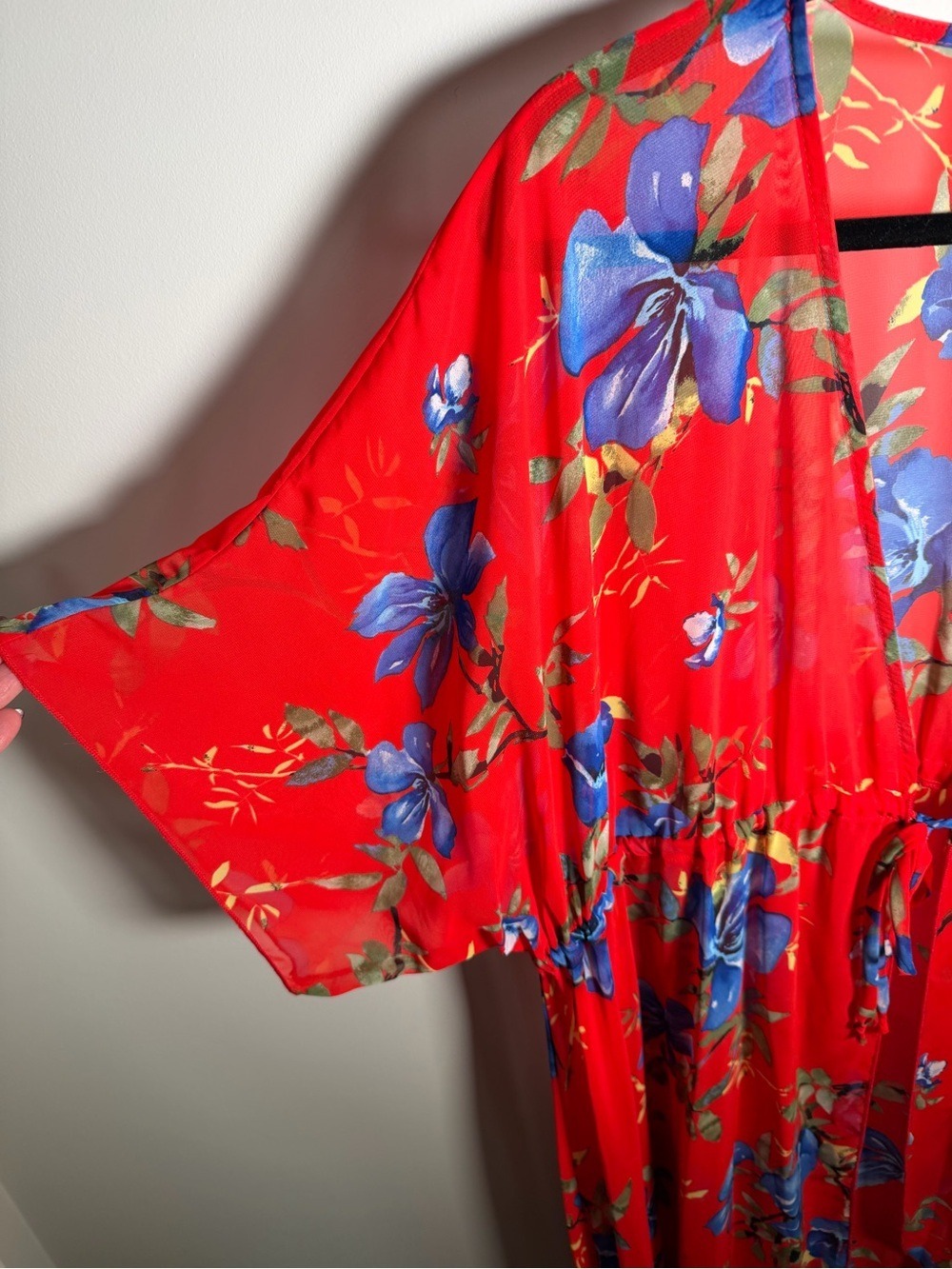 Emerald Red Floral Kimono 2x - Picture 5 of 11